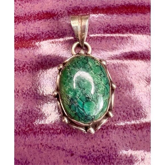 Vintage sterling silver turquoise handmade pendant. - Picture 2 of 9